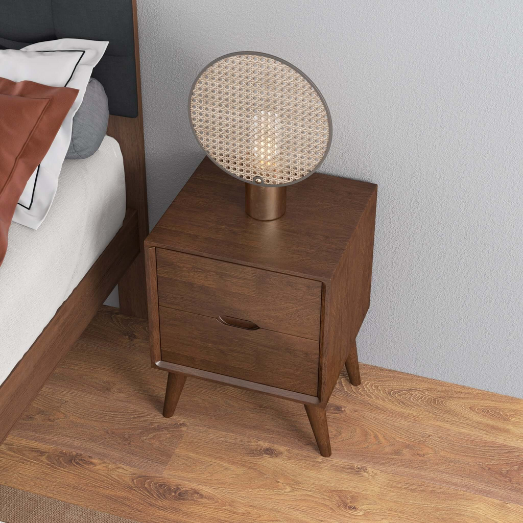 Alexandra Mid-Century Modern Night Stand with 2 Drawers