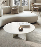 White Semi-Polished Marble Round Coffee Table