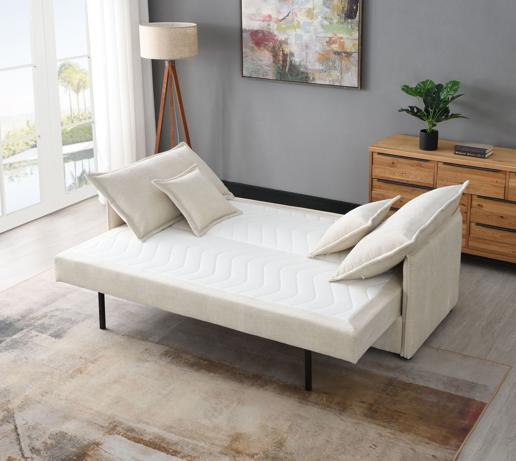 Elisea Sleeper Sectional Sofa With 2 Toss Pillows - Beige