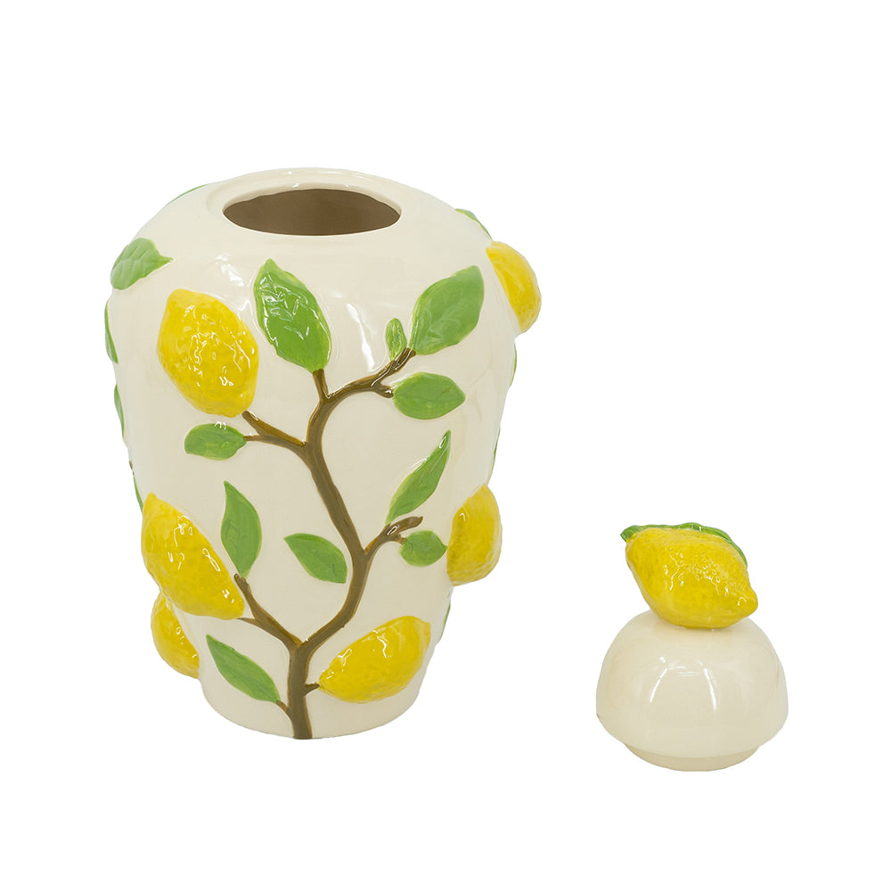 Elegant Ceramic Jar with Lemon Accents