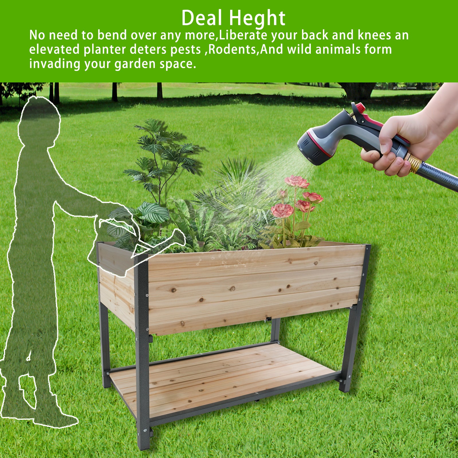 45" Iron-Wood Combined Growing Beds with Storage Racks