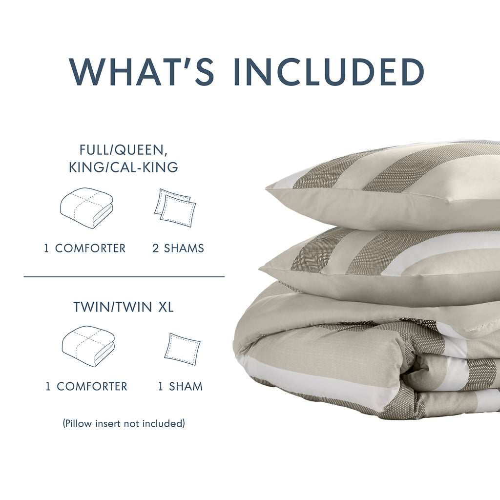 3-Piece King/Cal King Stripe Textured Print Comforter Set