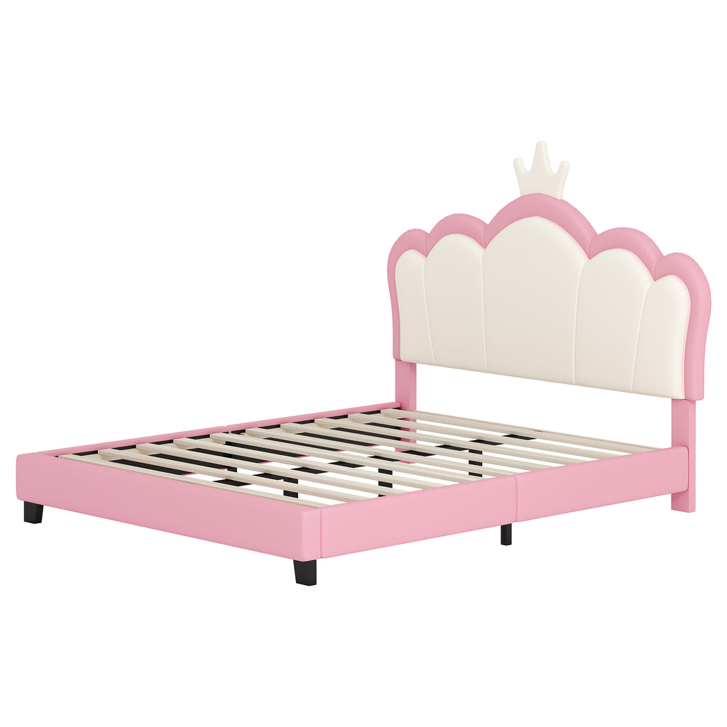 Full Size Upholstered Princess Bed with Crown Headboard