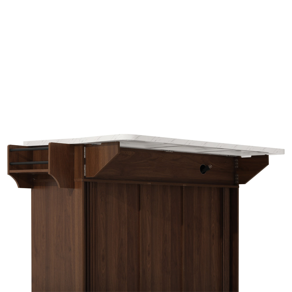 K&K 53.6" Kitchen Island with Drop Leaf, Rolling Cart on Wheels, Walnut Brown