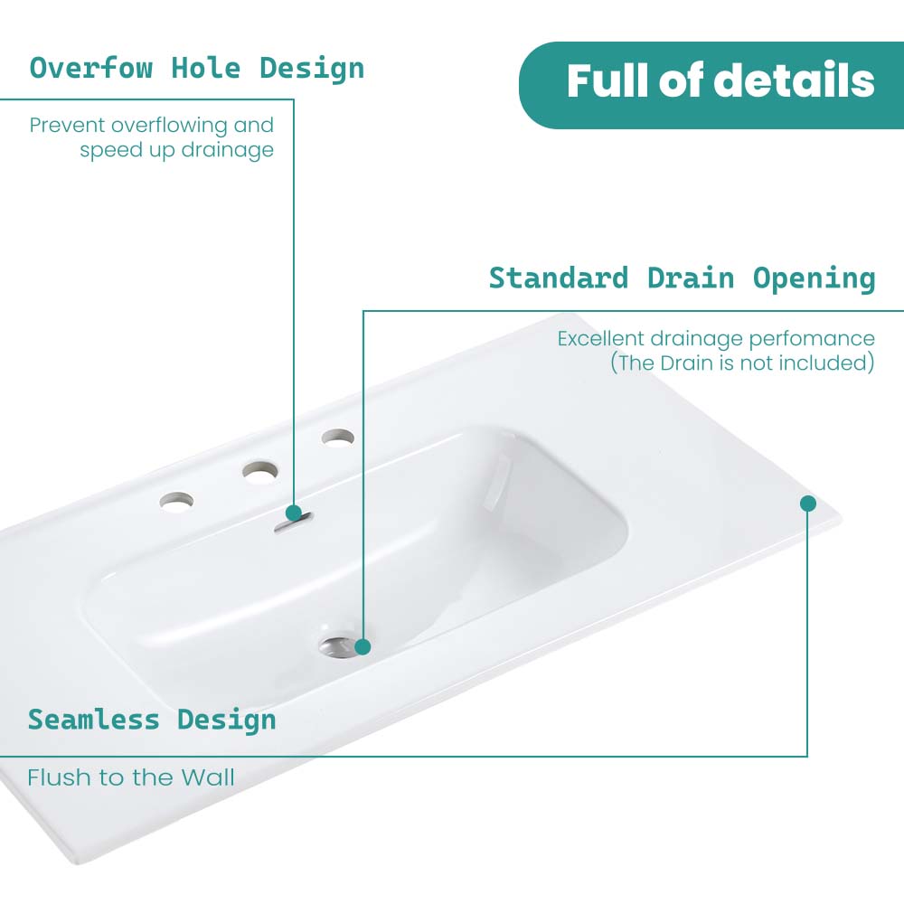 Glossy White Ceramic Integrated Bathroom Sink