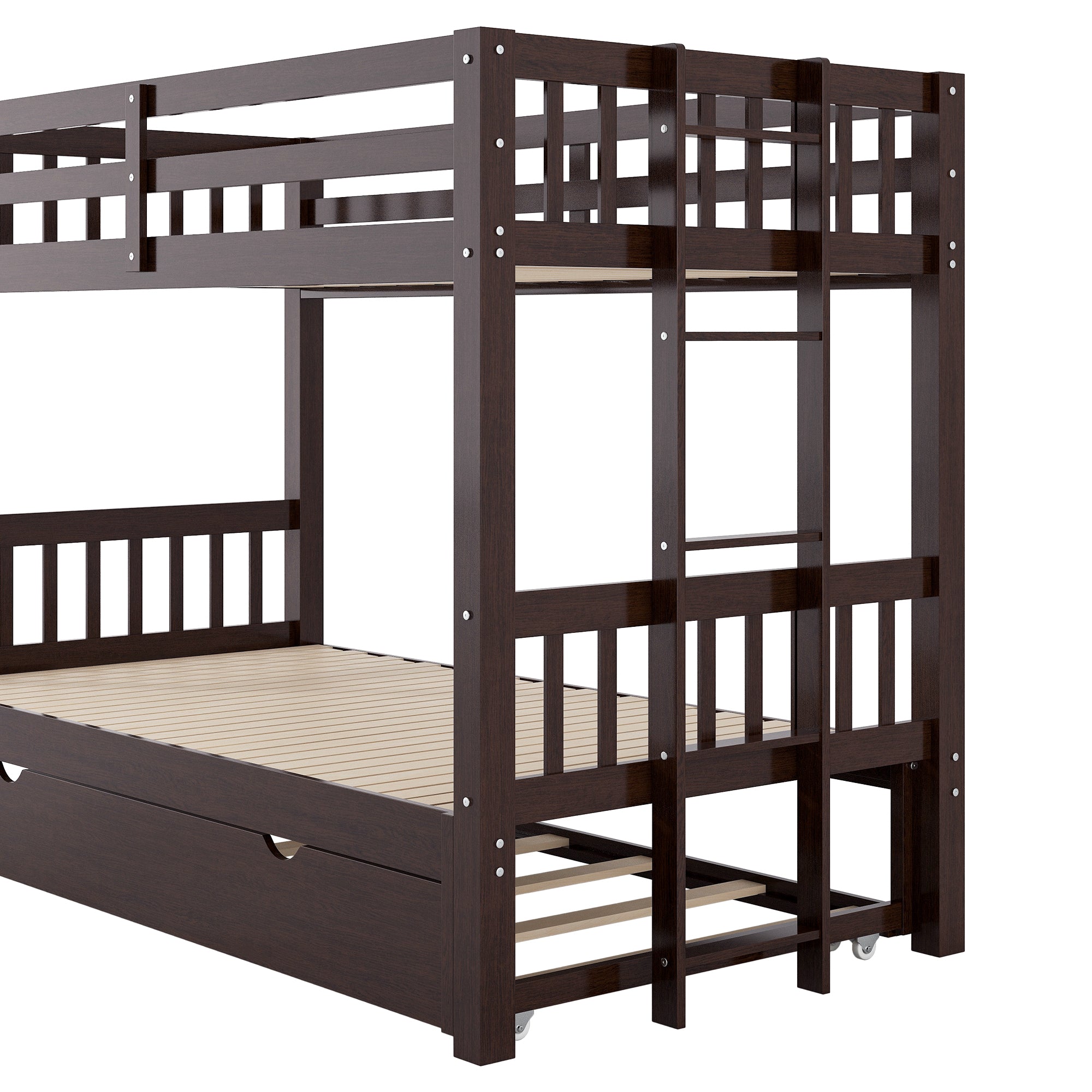 Twin Over Pull-out Bunk Bed with Trundle, Espresso