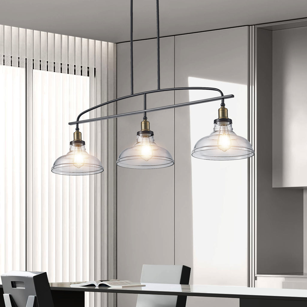 45" Industrial 3-Light Pendant Chandelier with Clear Glass Shades