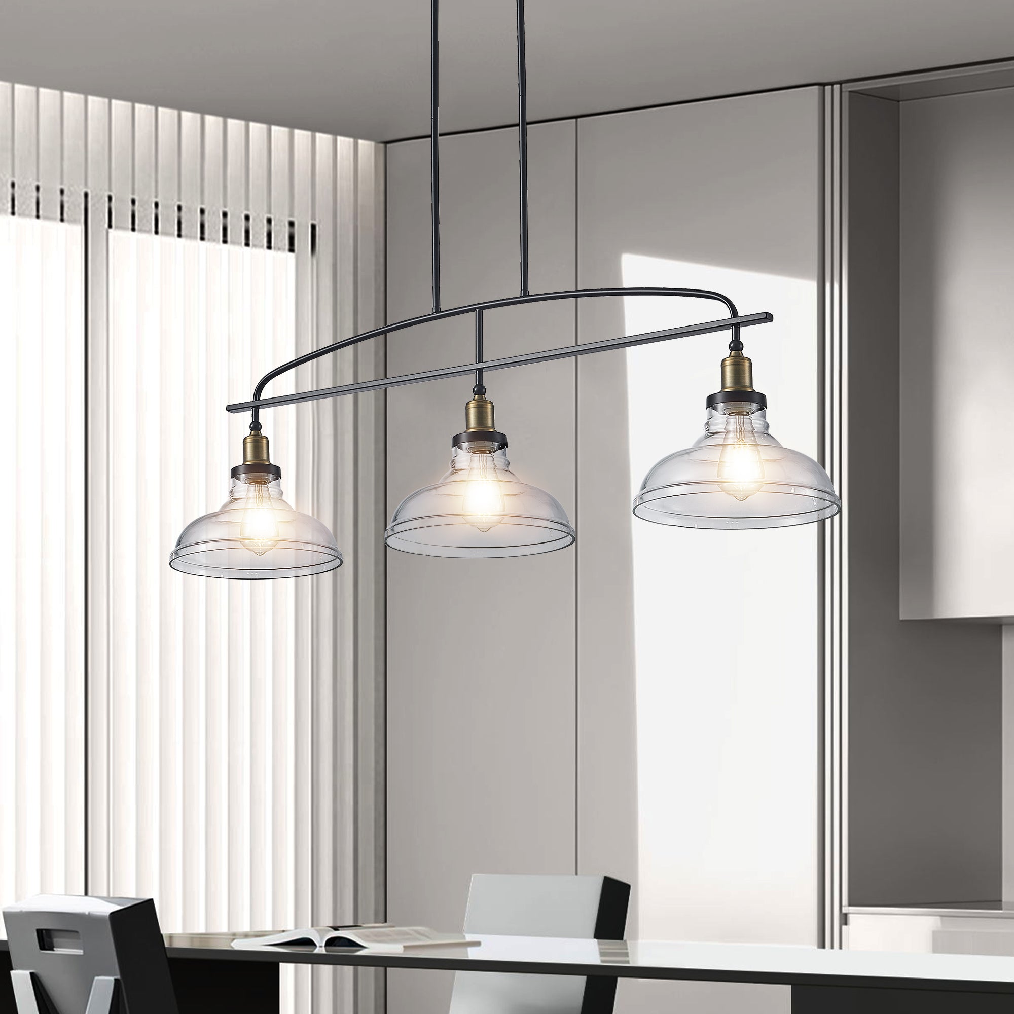 45" Industrial 3-Light Pendant Chandelier with Clear Glass Shades