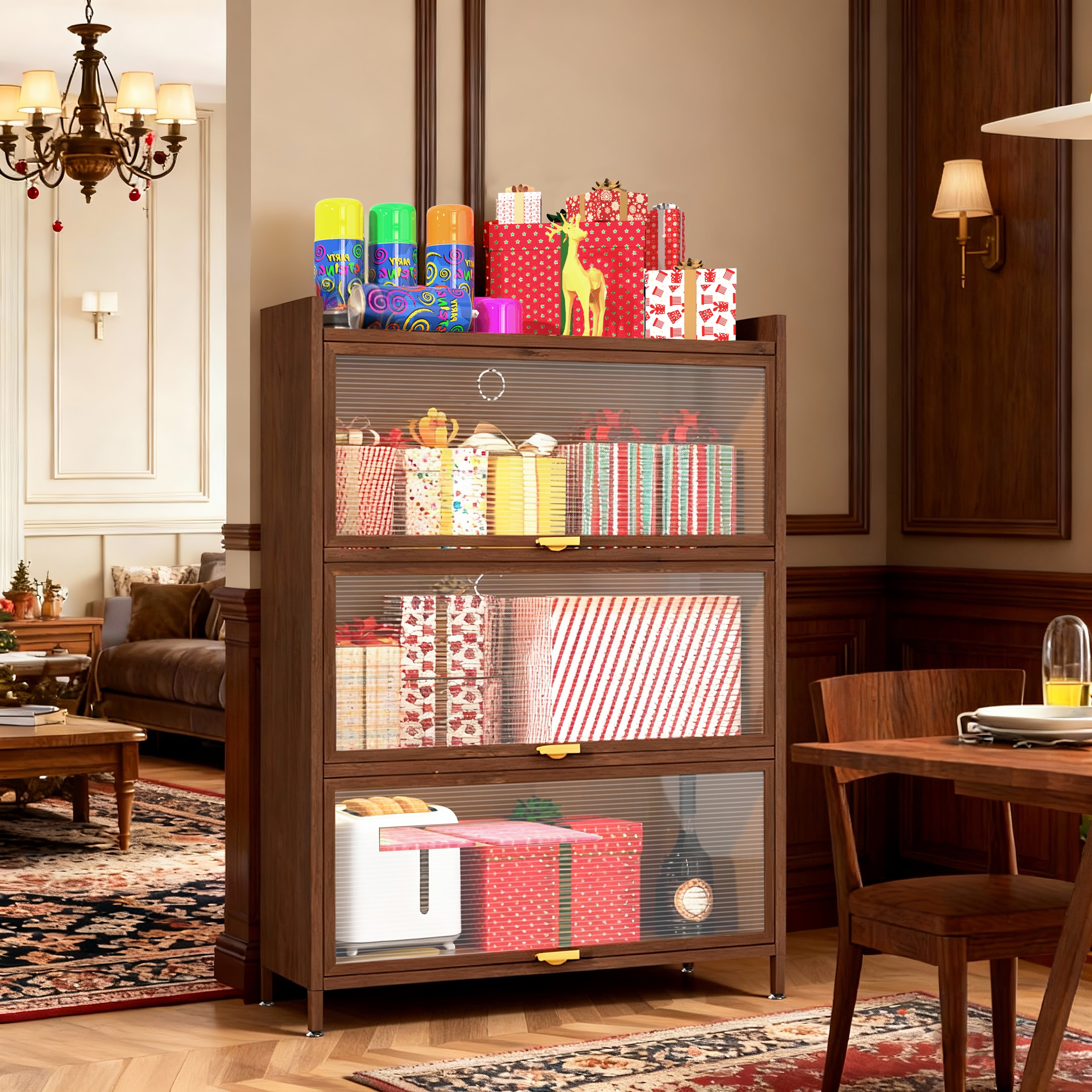 44" Tall Metal 3 Flip Doors Cabinet