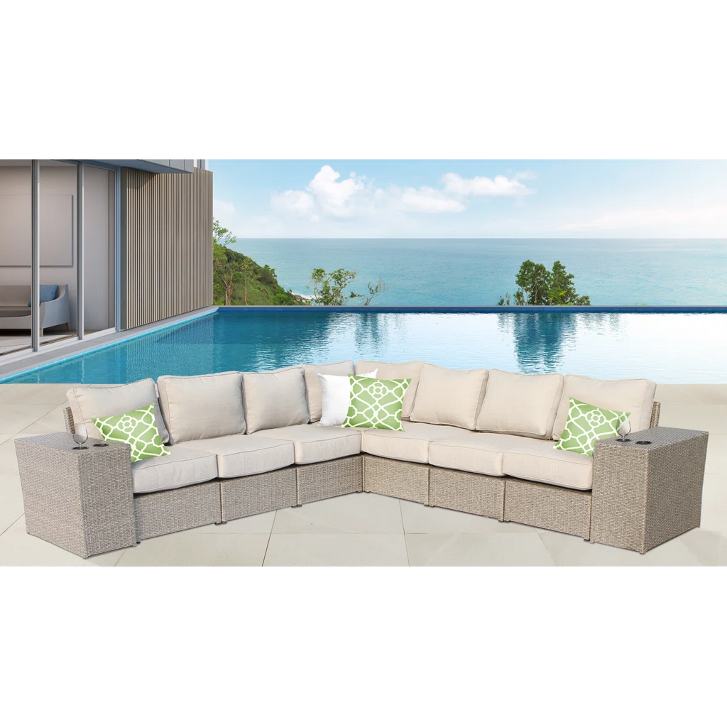 Outdoor Wicker 6-Person Sofa Set with Cushions