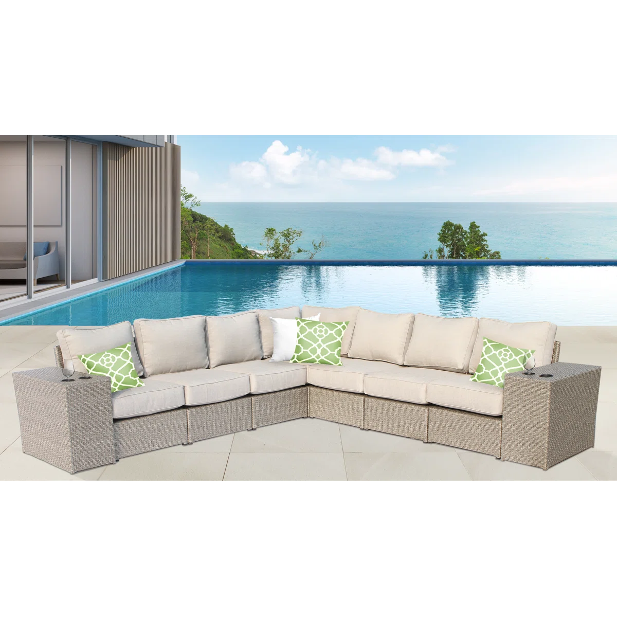Outdoor Wicker 6-Person Sofa Set with Cushions
