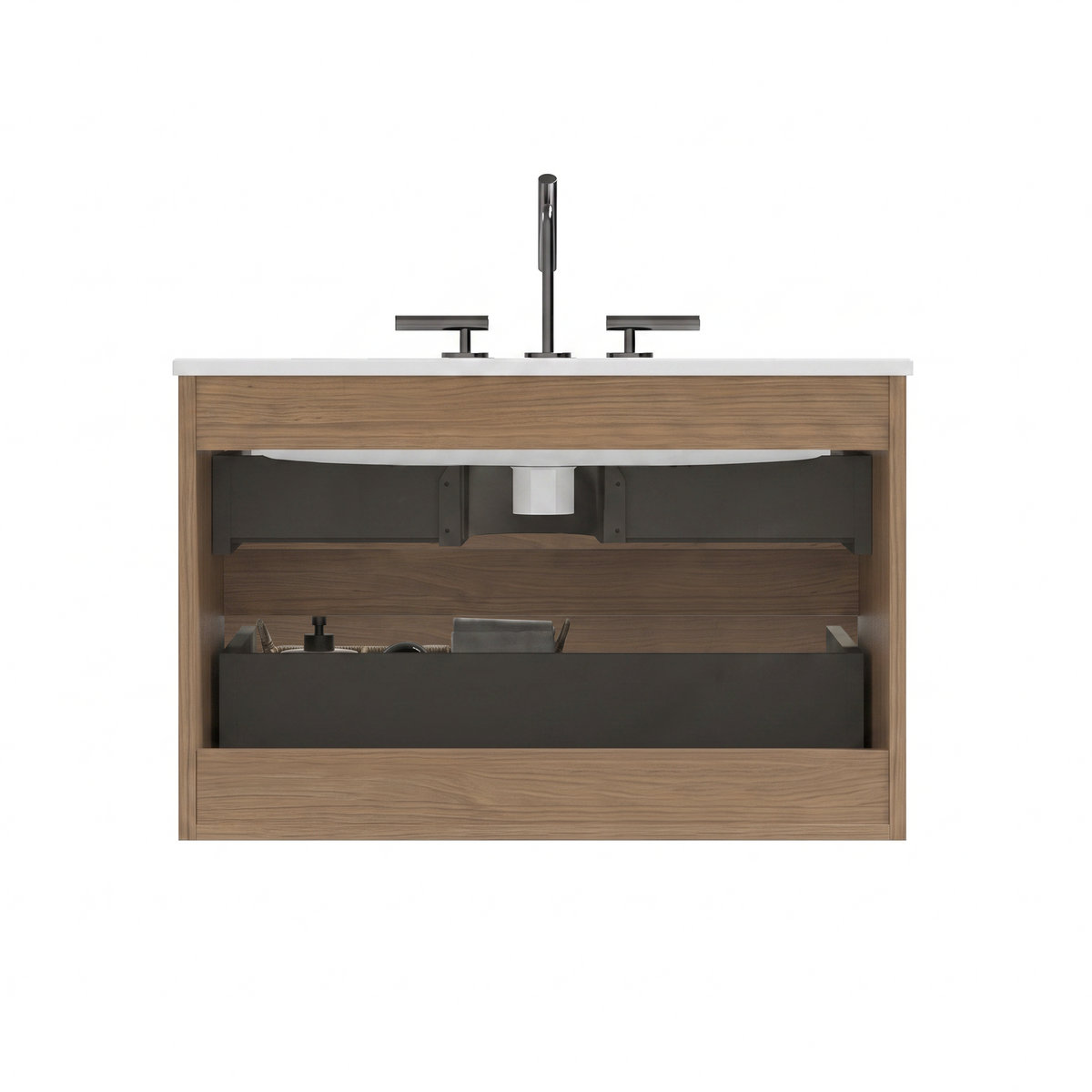 TIA Wall Mount 30" Walnut Brown Bathroom Vanity with Ceramic Sink