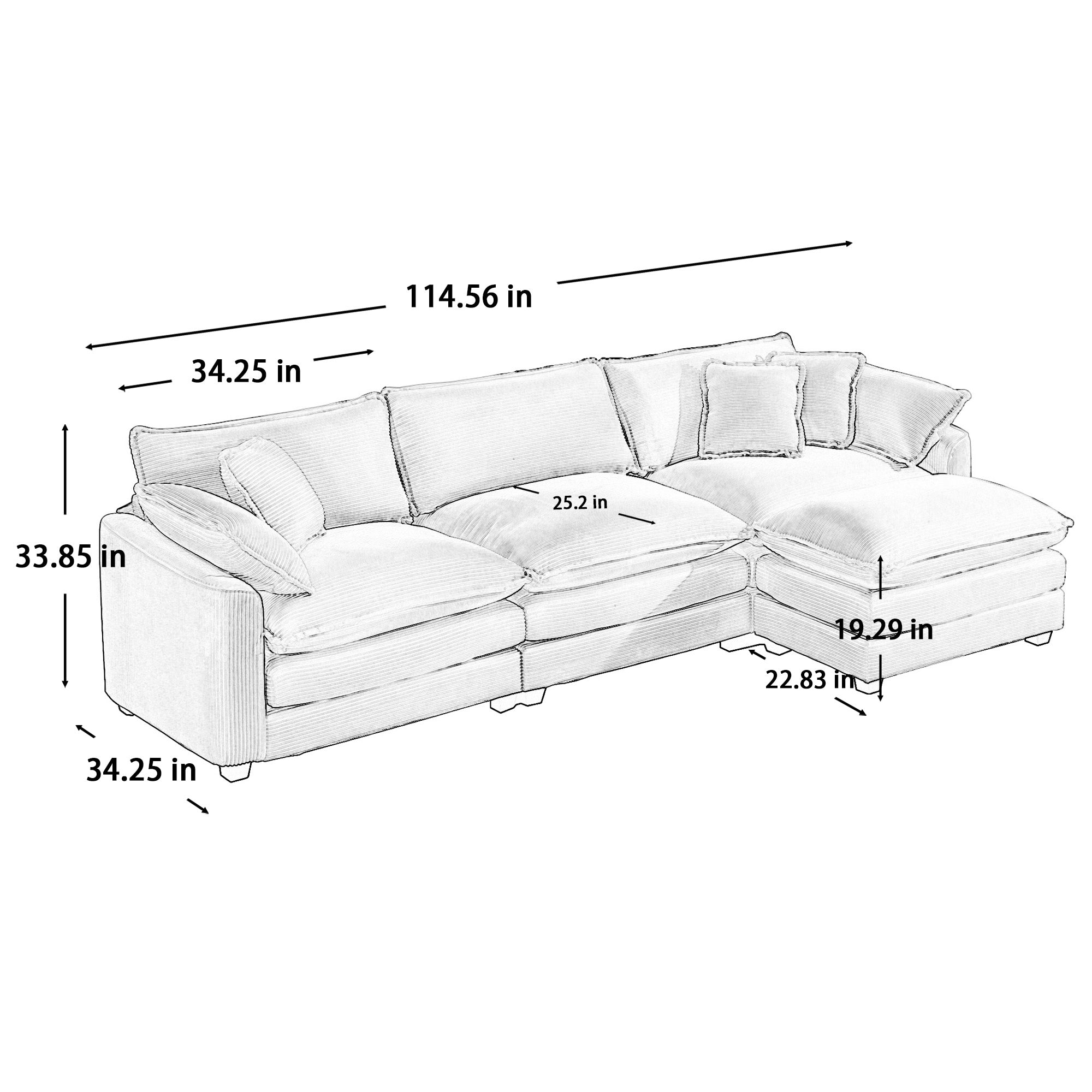 Corduroy 3-Seater Sofa with Ottoman