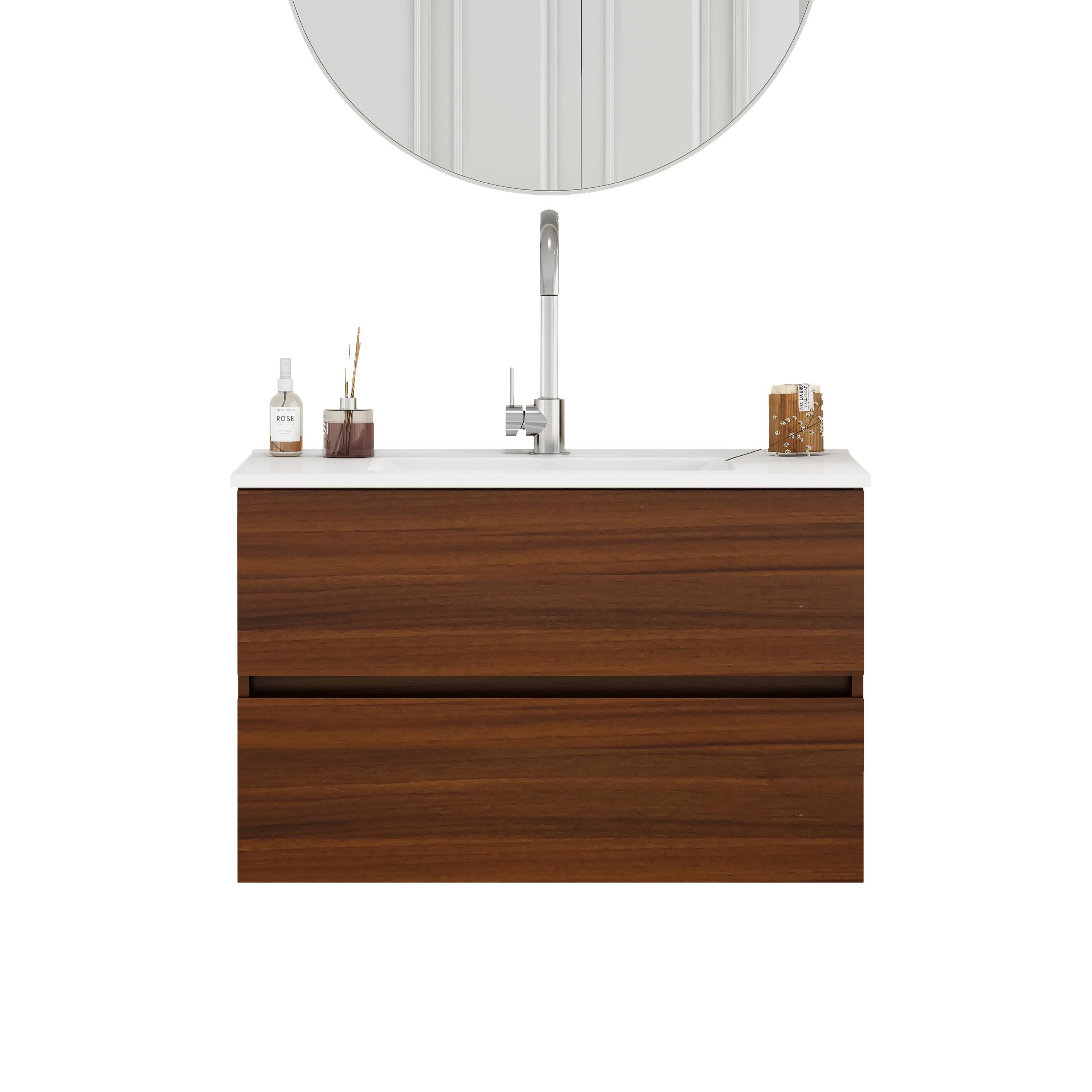 32-Inch Wall-Mounted Bathroom Vanity with Double Drawers