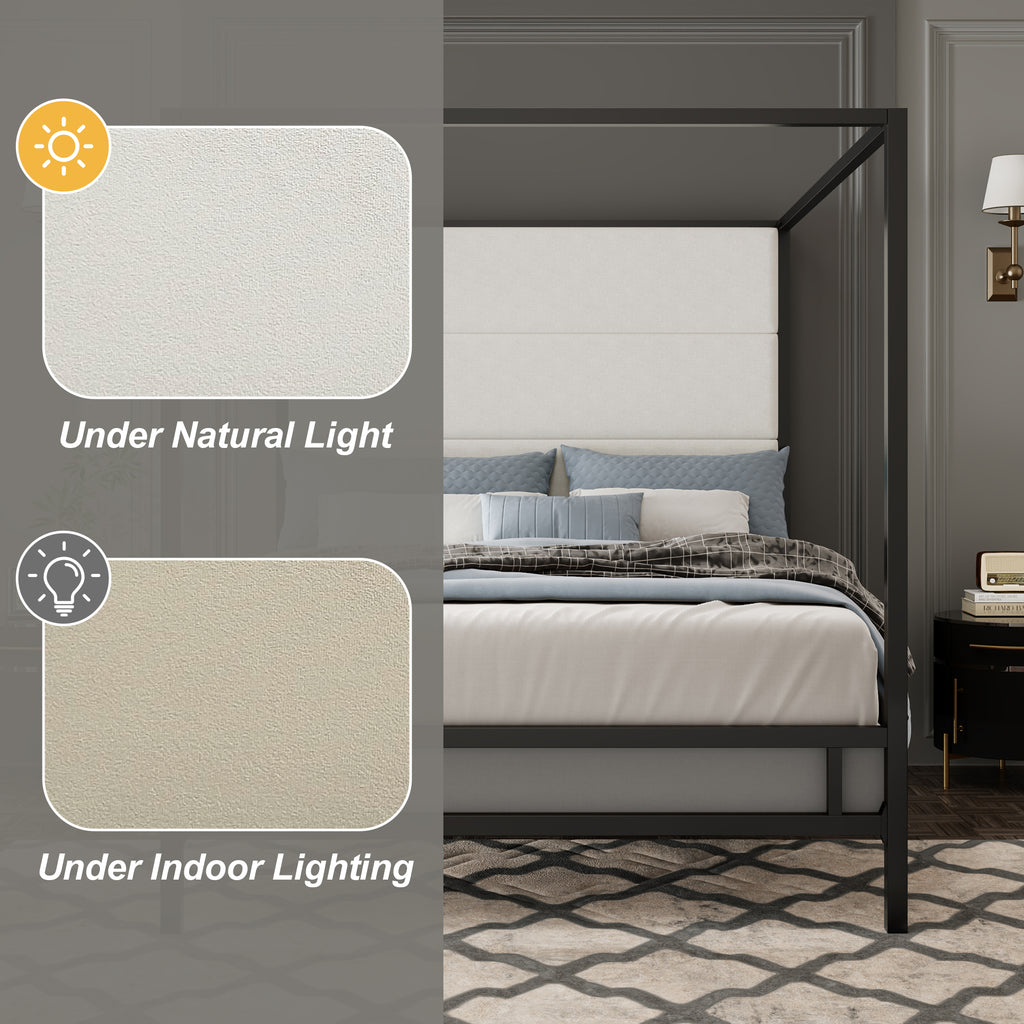 Modern Canopy Bed with Velvet Upholstered Headboard