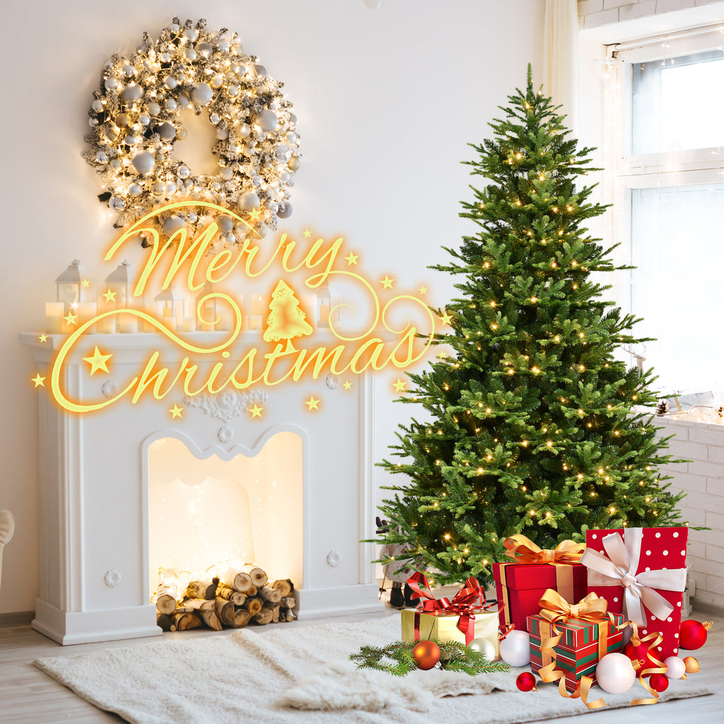 6-Foot Artificial Christmas Tree, Full Lush Shape, 1820 Tips, 350 Warm White LED Lights