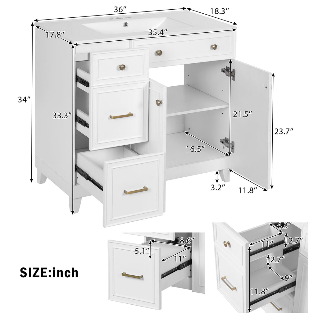 36" Bathroom Vanity with Ceramic Sink