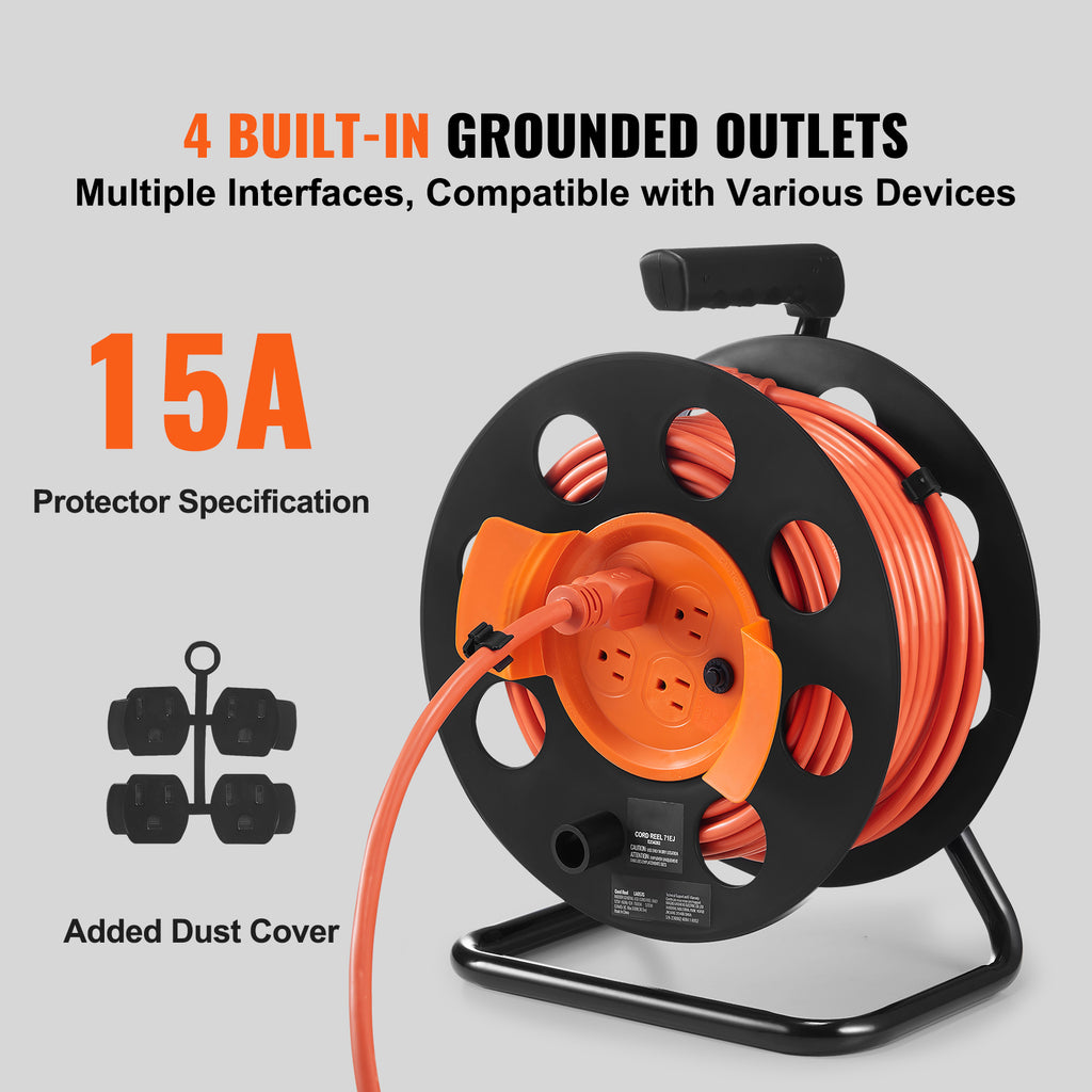 Heavy Duty 100FT Extension Cord Reel with 4 Outlets