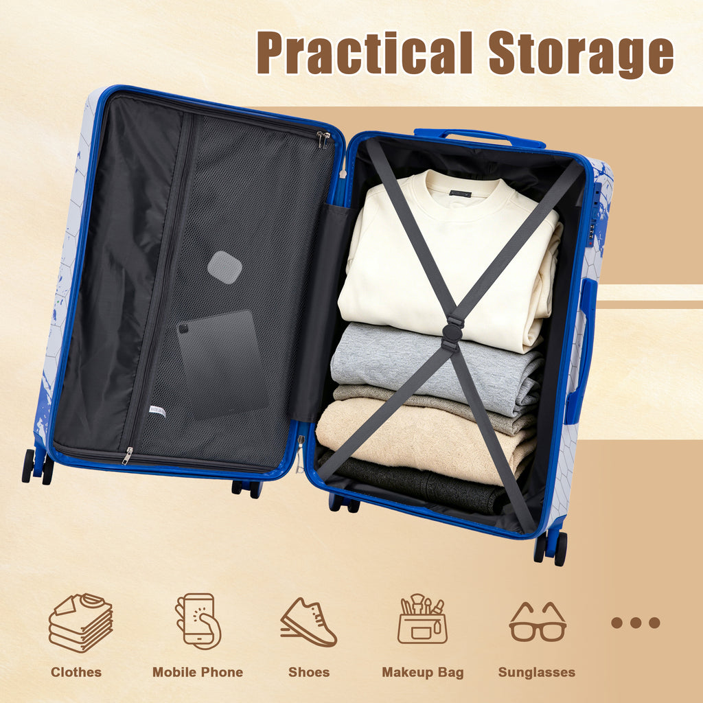 3-Piece Spinner Wheel Luggage Set (20"/24"/28") - Blue