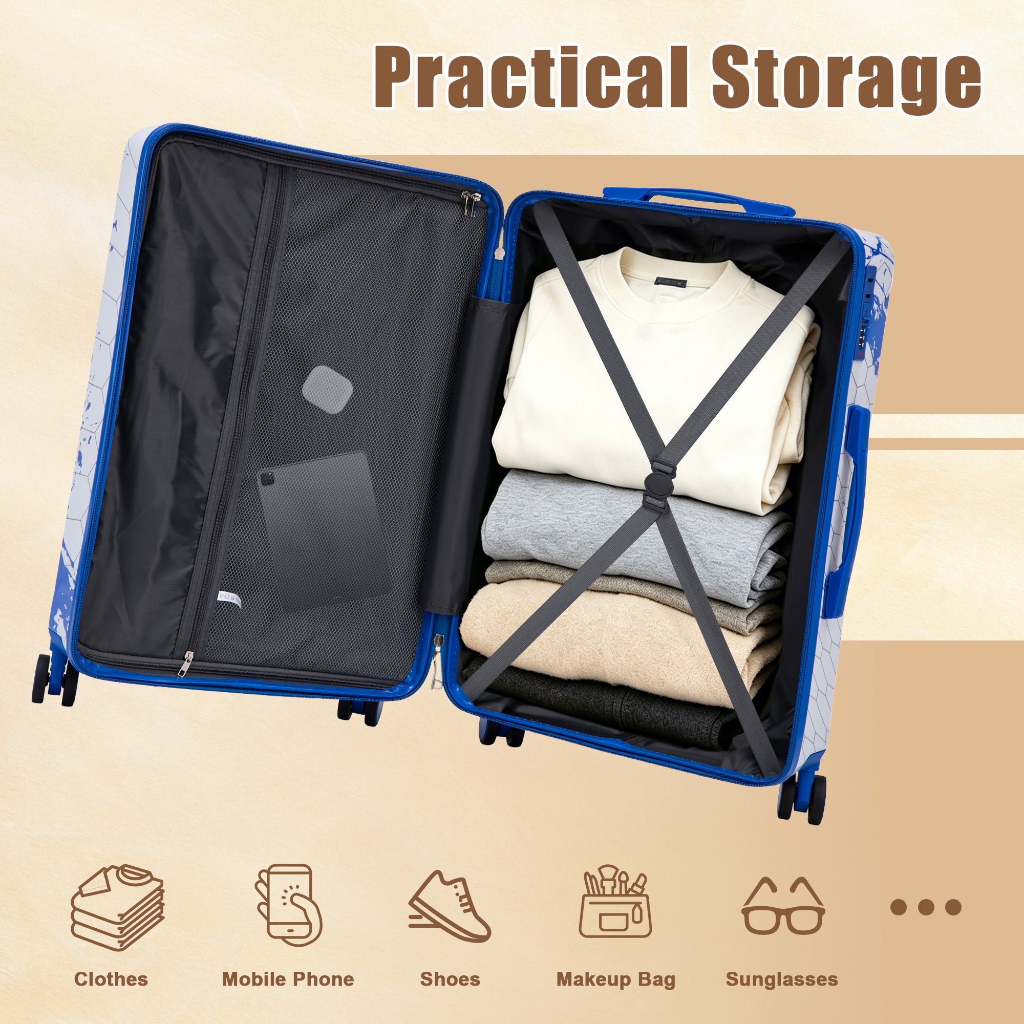 3-Piece Spinner Wheel Luggage Set (20"/24"/28") - Blue