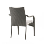 6 Pcs Outdoor Acacia Wood Dining Set with PE Rattan Stacking Chair