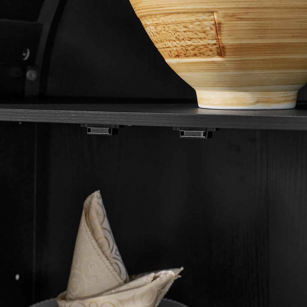 High Arched Storage Cabinet with Lamp - Black