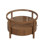 Solid Wood Round Glass Top Coffee Table with Storage Drawer