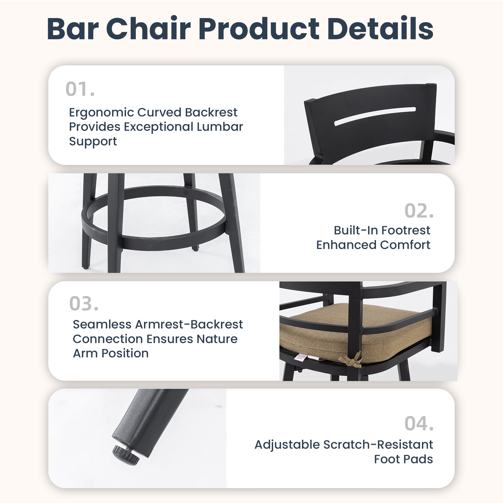 Modern Outdoor 2-Piece Swivel Bar Chairs – Aluminum Frame