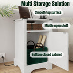 16" White Farmhouse Nightstand with Charging Station