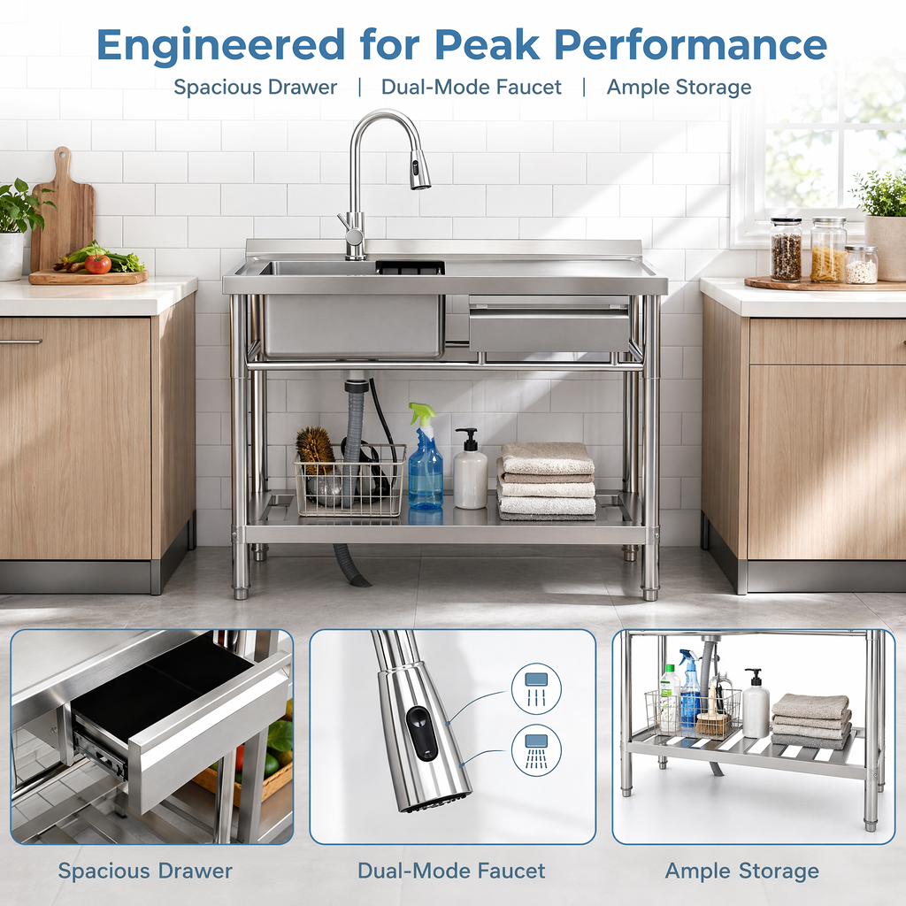Stainless Steel Utility Sink, Freestanding Sink 3