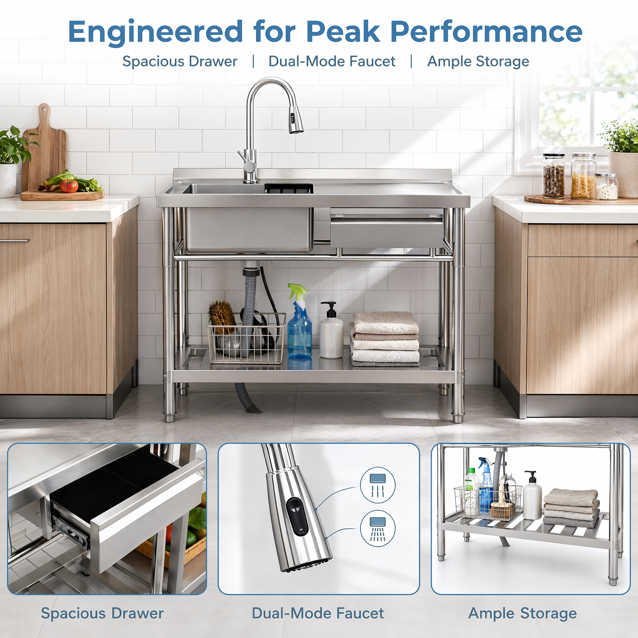 Stainless Steel Utility Sink, Freestanding Sink 3