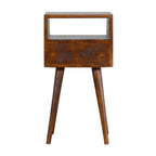 Solid Wood Mini Nightstand, 1-Drawer, 1 Open Slot, Chestnut
