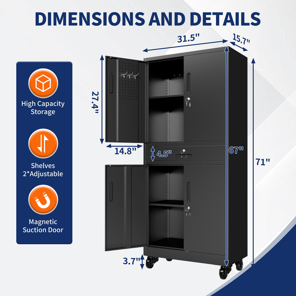 Metal Storage Cabinet with Drawer - Heavy Duty Garage Cabinet