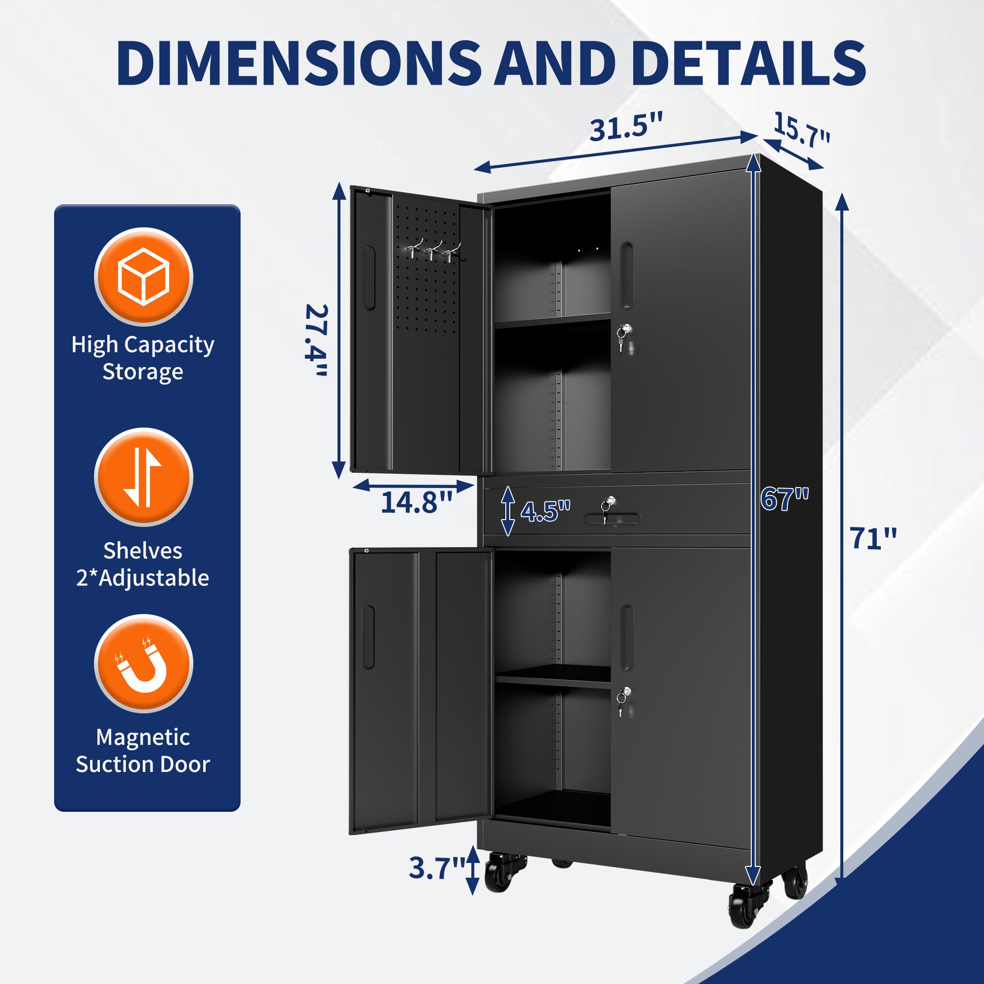 Metal Storage Cabinet with Drawer - Heavy Duty Garage Cabinet