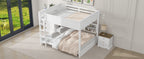 Queen Over Queen Bunk Bed with Storage Cabinets and USB Ports