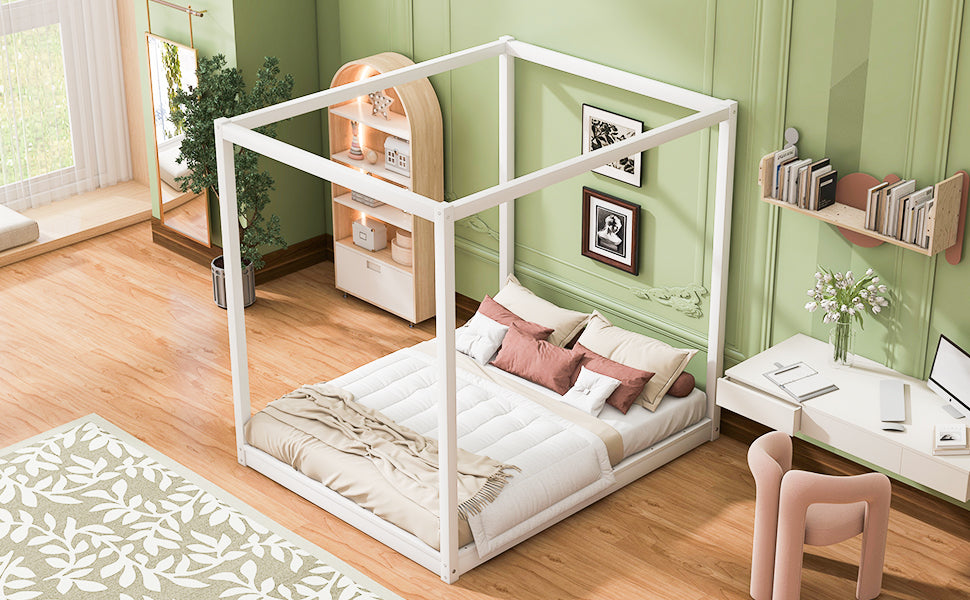 Queen Size Canopy Platform Bed with Support Legs