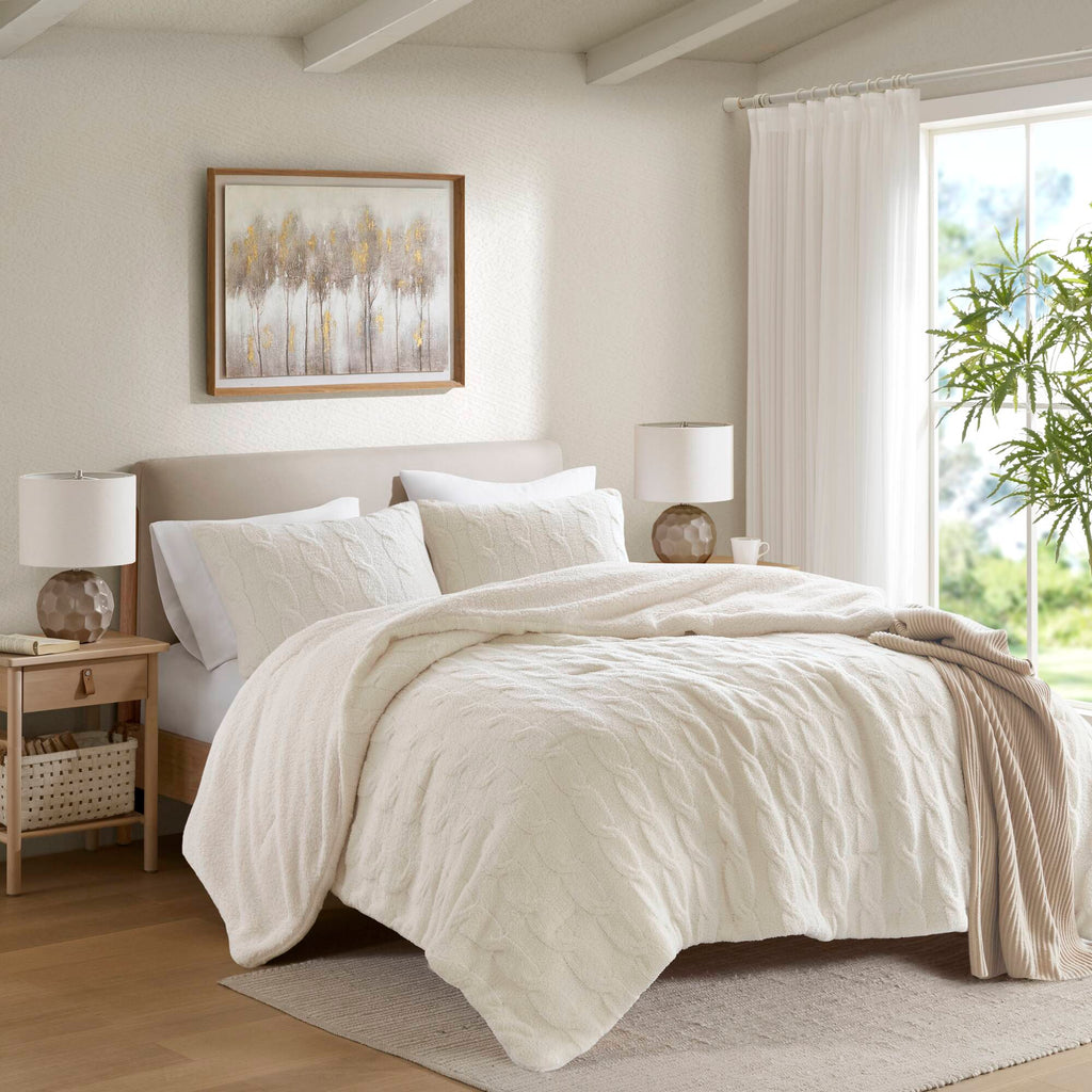 2 Pieces Twin Cable Knit Chenille Comforter Set