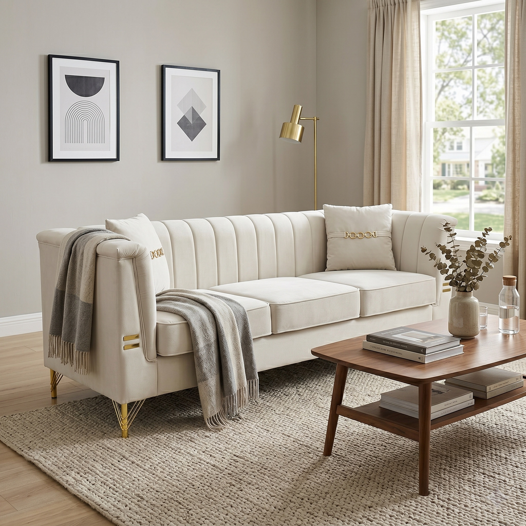 Modern Velvet 3-Seater Chesterfield Sofa