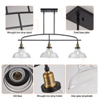45" Industrial 3-Light Pendant Chandelier with Clear Glass Shades