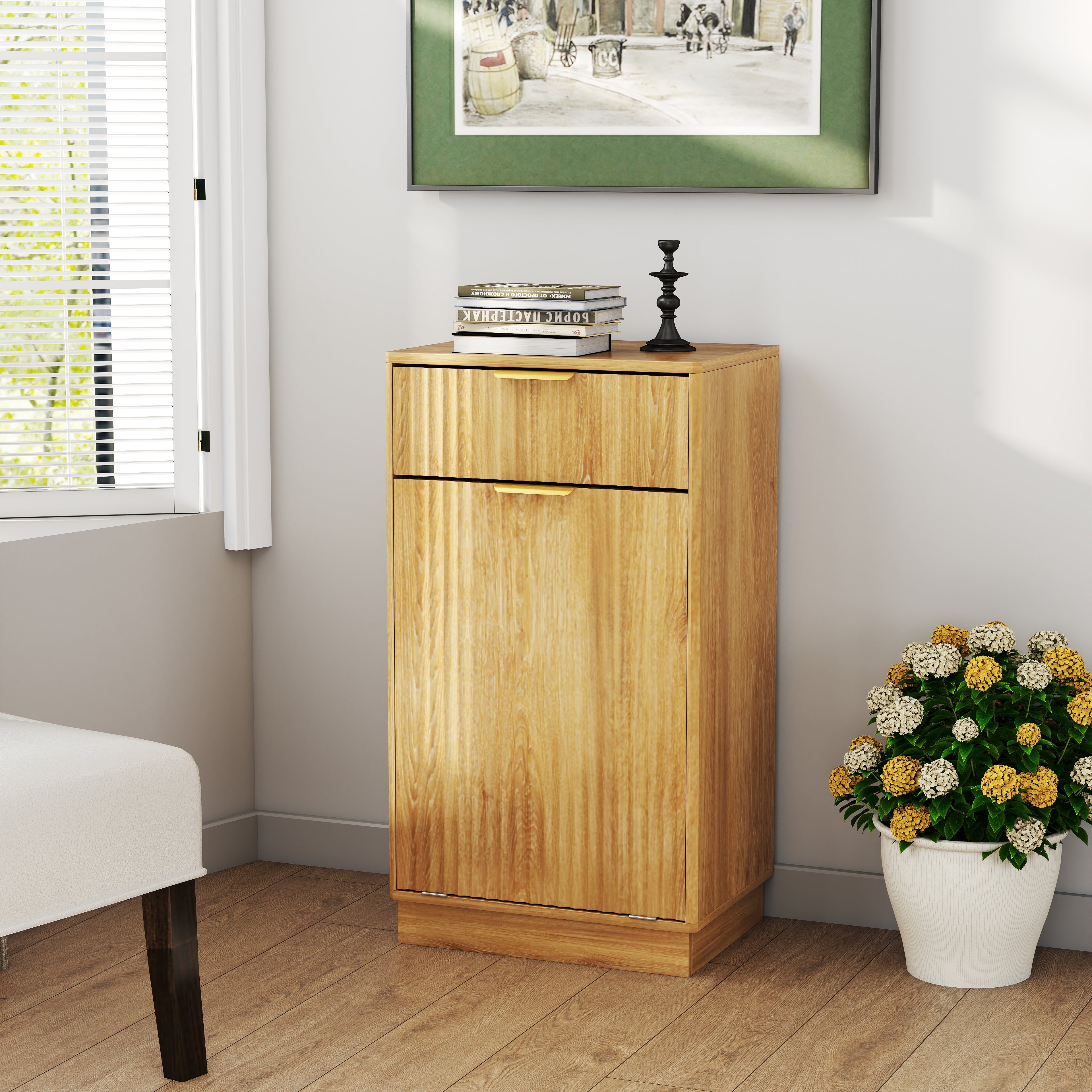 10-Gallon Woodgrain Tilt-Out Trash Can Cabinet