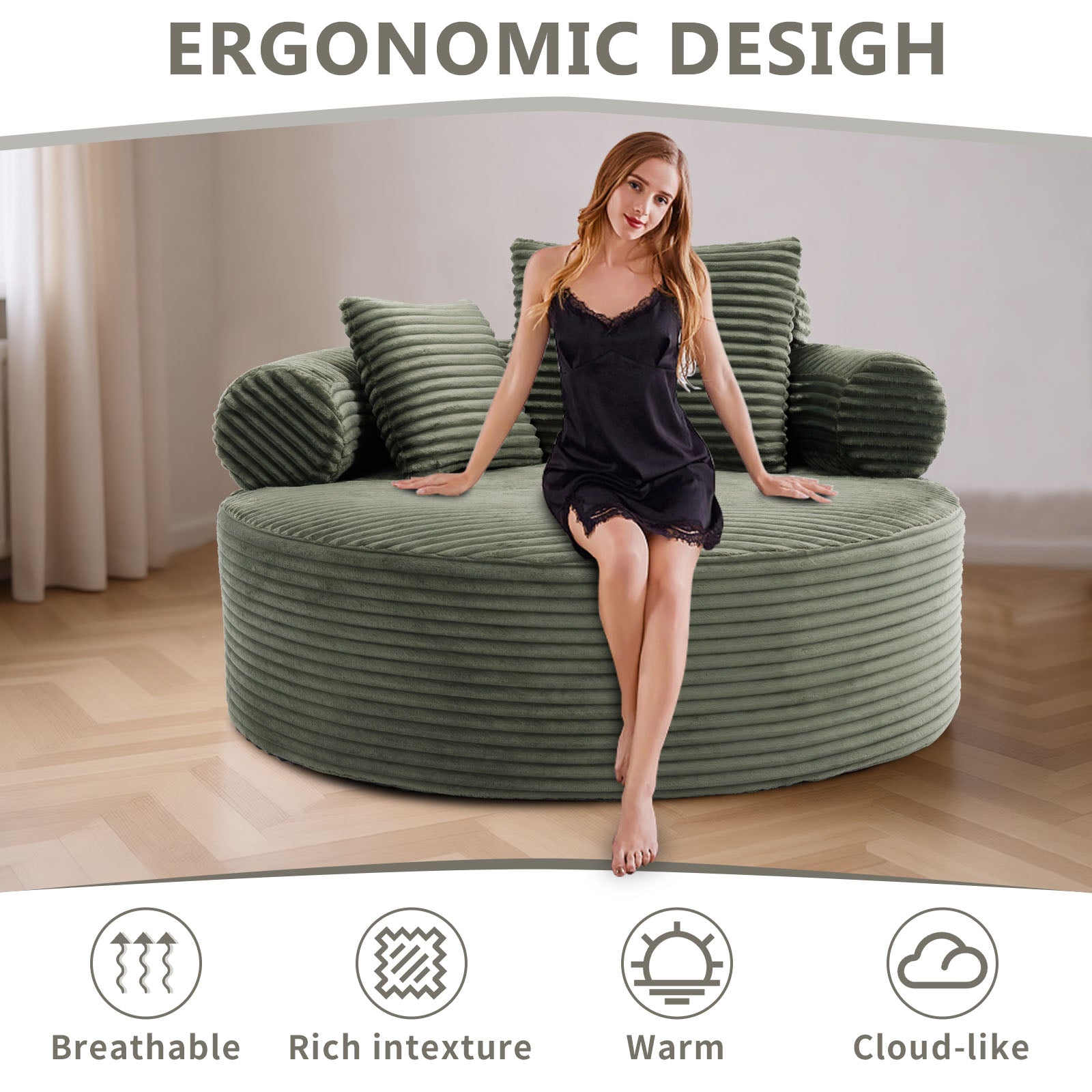 Round Sofa Bed with Memory Foam Sectional Couches