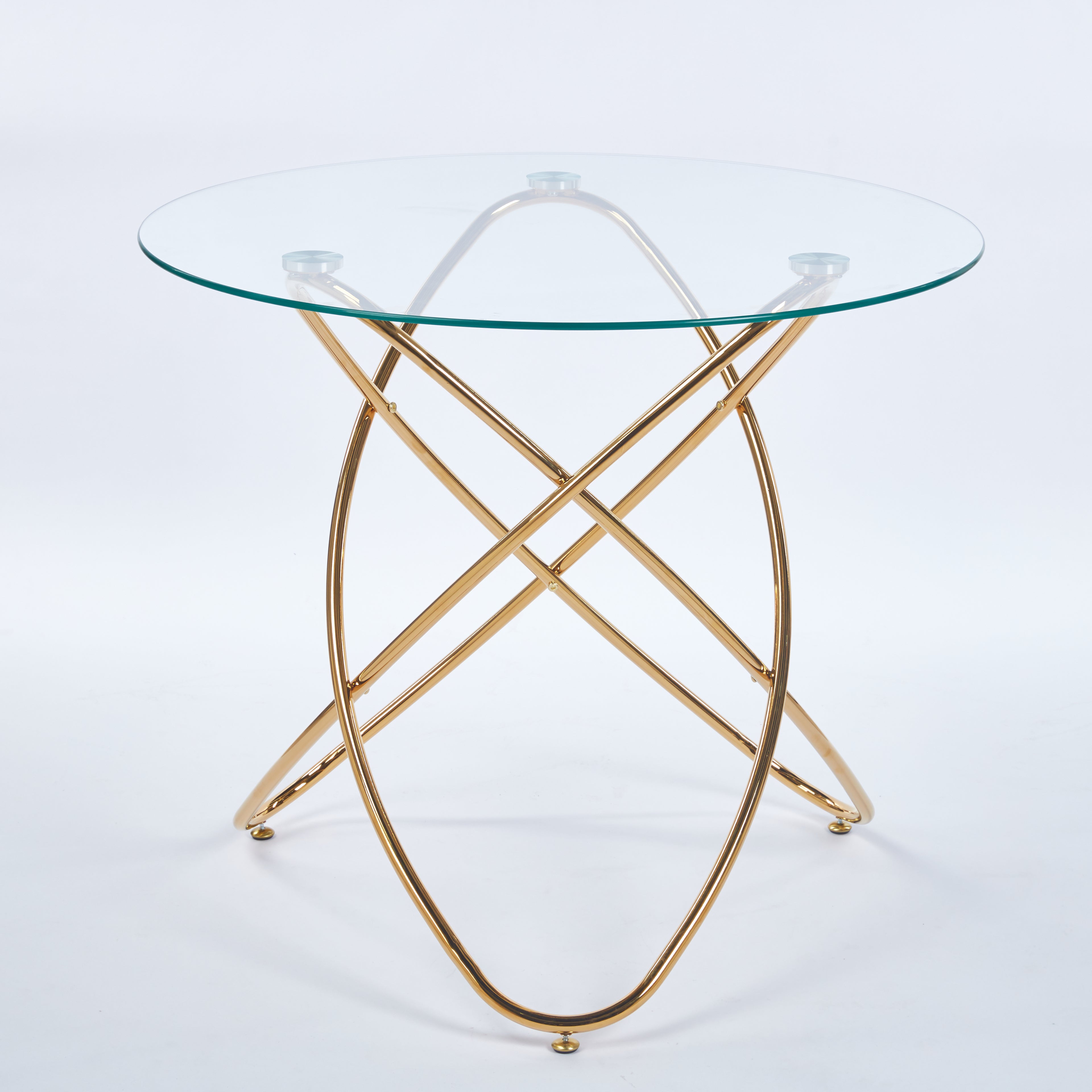 Dining Table with Golden Metal Legs and Tempered Glass