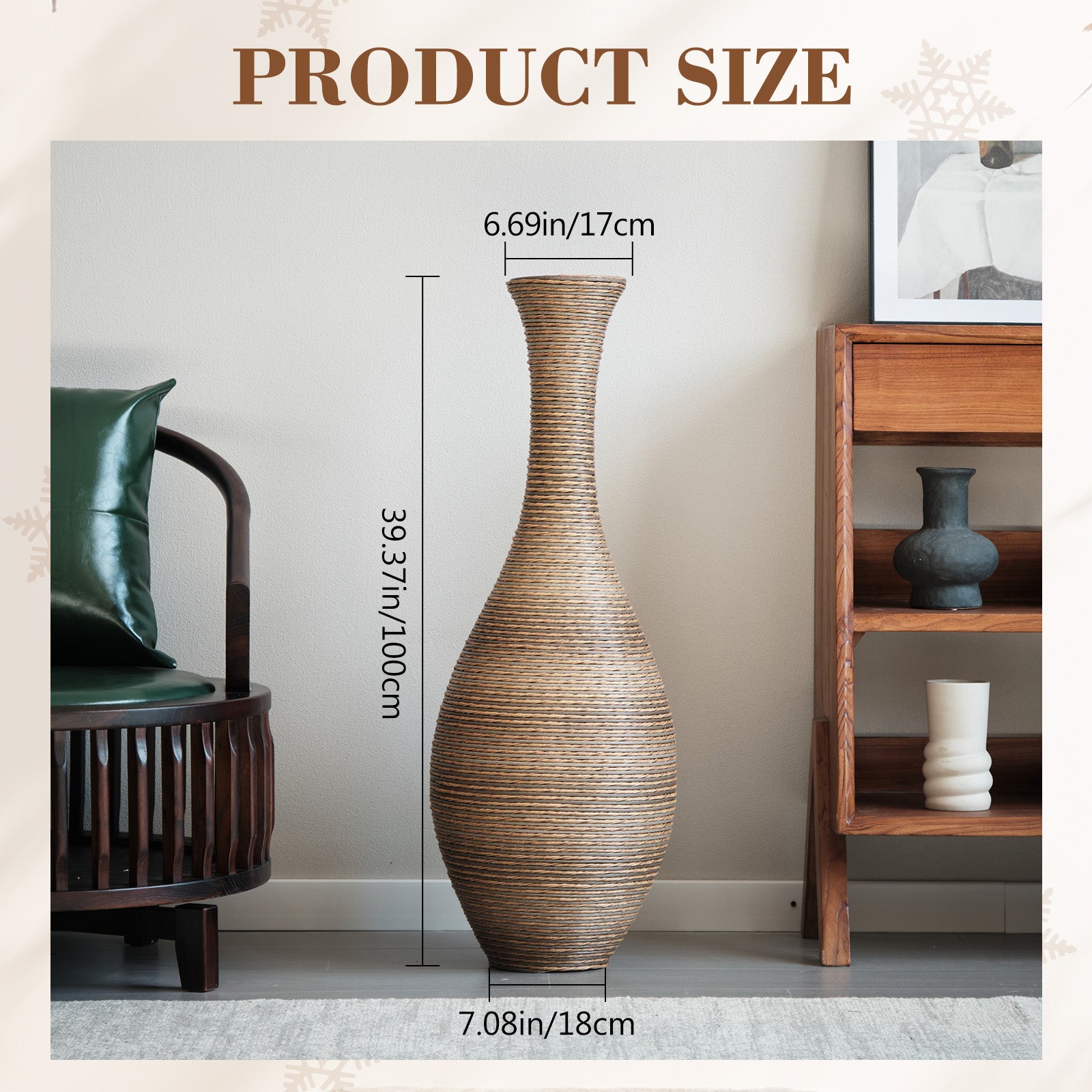 Hand-Woven PVC Rattan Floor Vase – 39.37 Inch Tall Decorative Vase