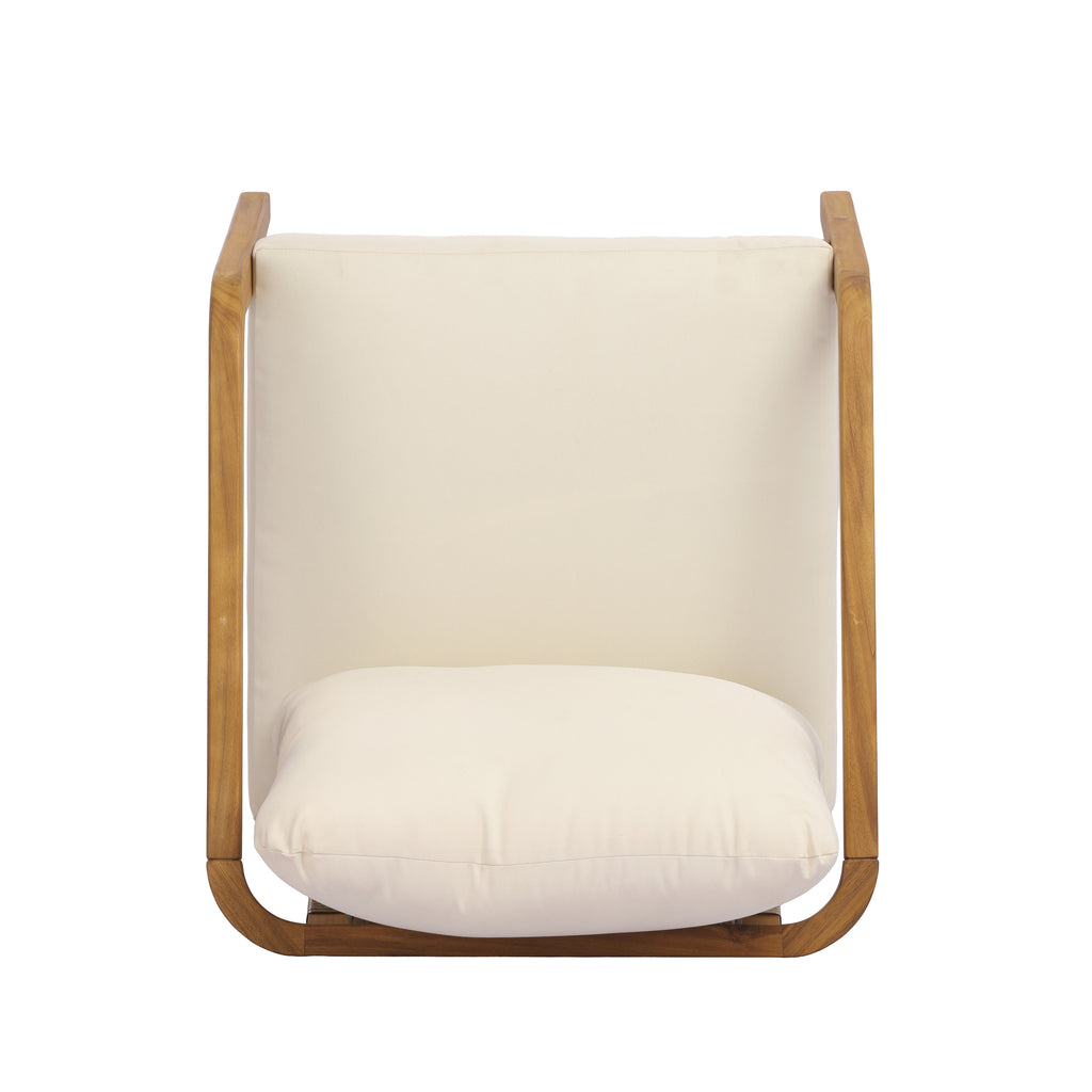 Acacia Wood Outdoor Patio Club Chair with PE Wicker Backrest & Cushions (Set of 2)