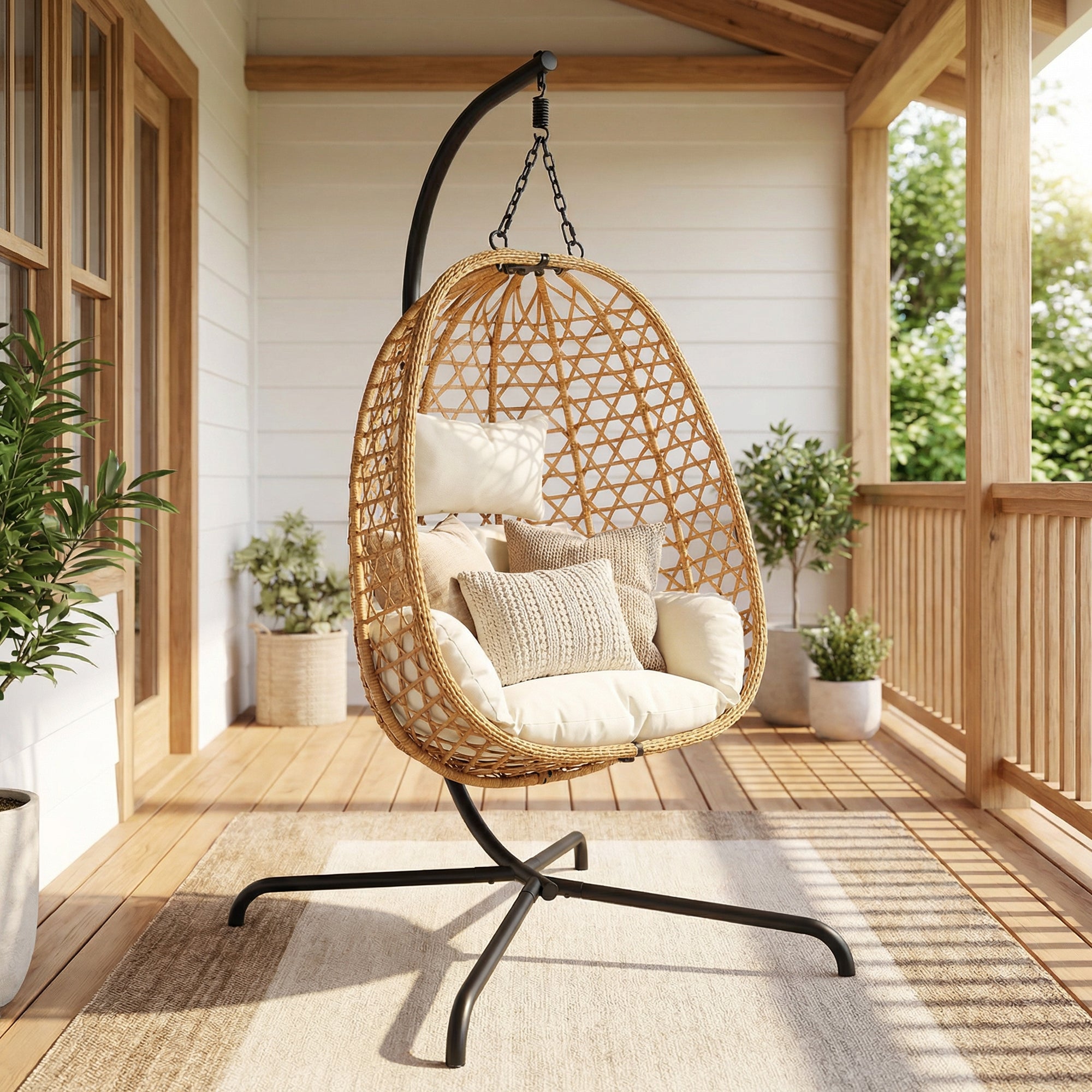 Egg Chair with Stand, Patio Wicker Hanging Chair