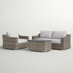 Stylish Rattan Wicker 3-Person Seating Group with Plush Cushions
