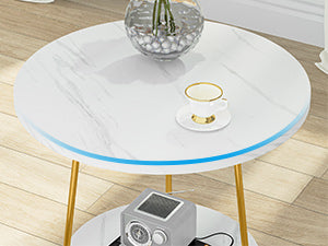 18.7” Round Faux Marble End Table, 2-Tier Round