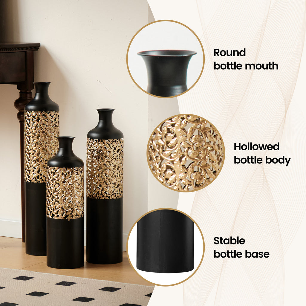 3-Piece Handcrafted Metal Floor Vase Set