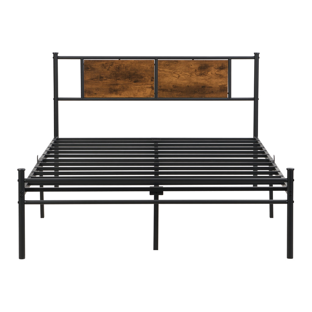 King Size Metal Bedframe With Wood Panel Decoration