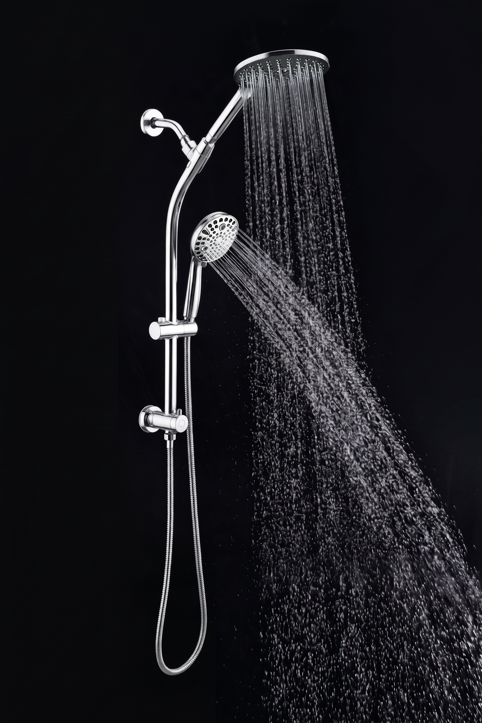 High Pressure Dual Shower Head Set - 26 Inch Tool-Free Adjustable Slide Bar